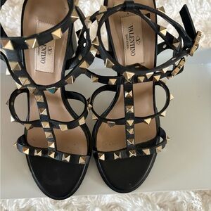 Valentino Black and Gold Studded Heels